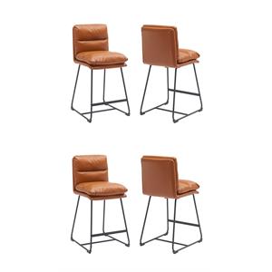 Pemberly Row Contemporary Counter Stool in Tan Faux Leather (Set of 4)