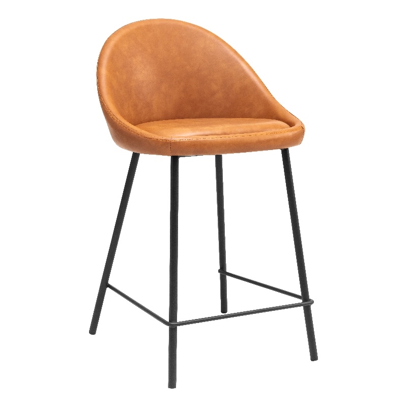 Pemberly Row Contemporary Modern 26'' Bar Stool in Tan Faux Leather (Set of 4)