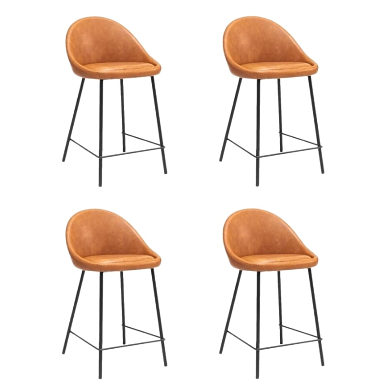 Pemberly Row Contemporary Modern 26'' Bar Stool in Tan Faux Leather (Set of 4)