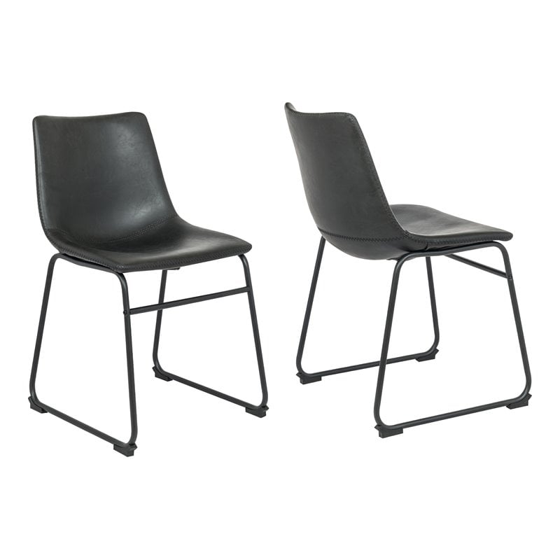 Pemberly Row Contemporary Faux Leather Dining Chairs in Black (Set of 4)