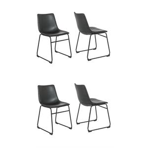 Pemberly Row Contemporary Faux Leather Dining Chairs in Black (Set of 4)