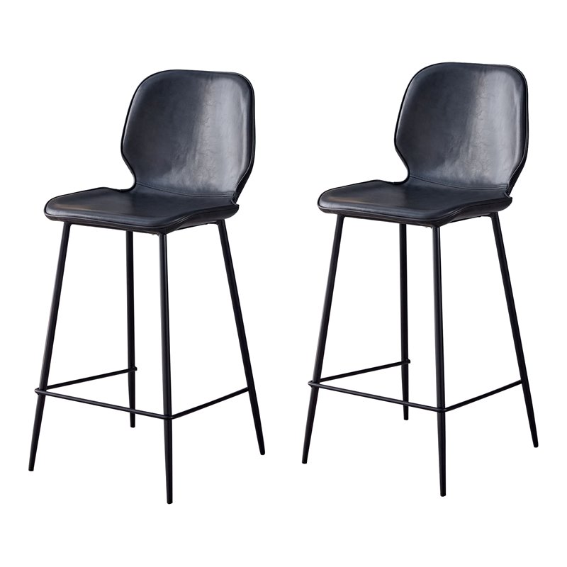 Pemberly Row Contemporary Faux Leather Counter Stools in Black (Set of 4)