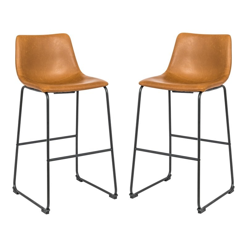 Pemberly Row Contemporary Faux Leather Bar Stools in Tan (Set of 4)