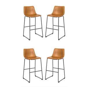 Pemberly Row Contemporary Faux Leather Bar Stools in Tan (Set of 4)