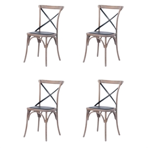 Pemberly Row Contemporary Black & Rattan Cross Back Side Dining Chair (Set of 4)