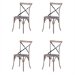 Pemberly Row Contemporary Black & Rattan Cross Back Side Dining Chair (Set of 4)