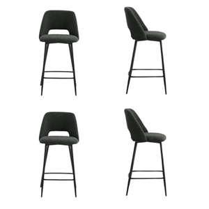 Pemberly Row Contemporary Boucle Counter Stool in Black (Set of 4)
