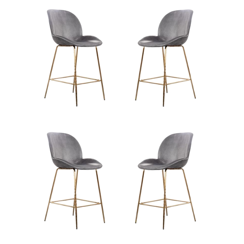 Pemberly Row Contemporary Velvet 26-inch Bar Stool in Gray and Gold (Set of 4)