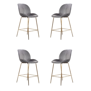 Pemberly Row Contemporary Velvet 26-inch Bar Stool in Gray and Gold (Set of 4)