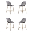Pemberly Row Contemporary Velvet 26-inch Bar Stool in Gray and Gold (Set of 4)