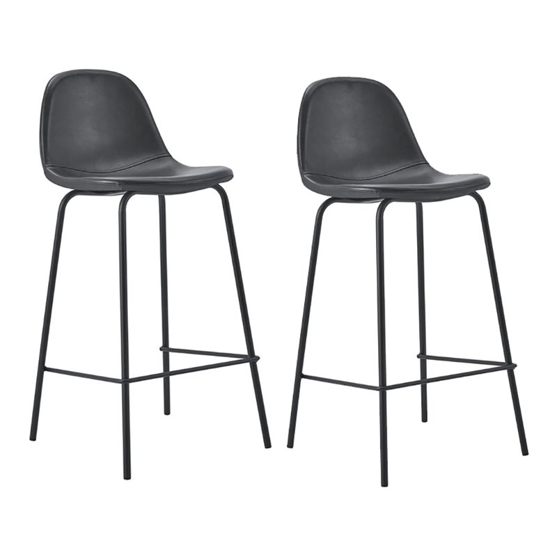 Pemberly Row Contemporary Faux Leather Counter Stools in Black (Set of 4)