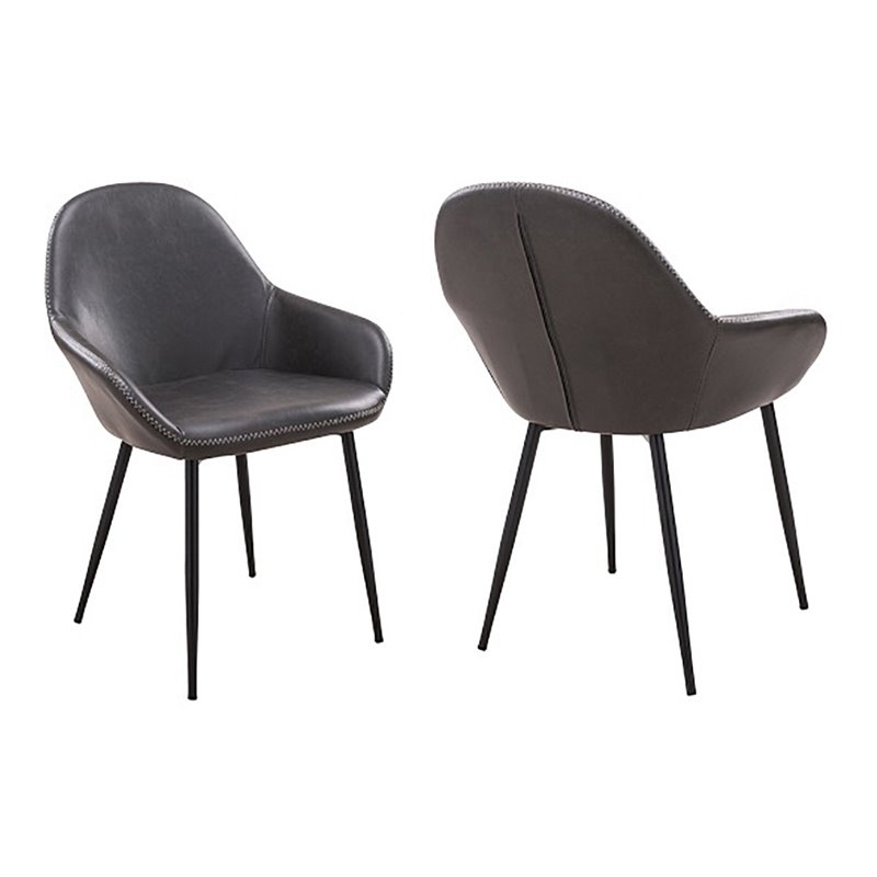 Pemberly Row Contemporary Faux Leather Arm Chairs in Gray (Set of 4)