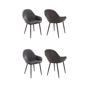 Pemberly Row Contemporary Faux Leather Arm Chairs in Gray (Set of 4)