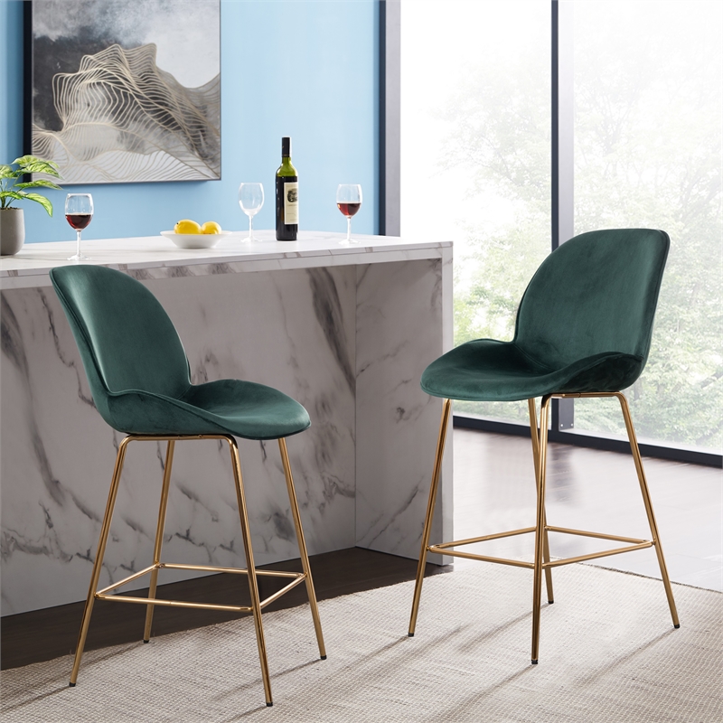 Pemberly Row Contemporary Velvet 26-inch Bar Stool in Green and Grey (Set of 4)