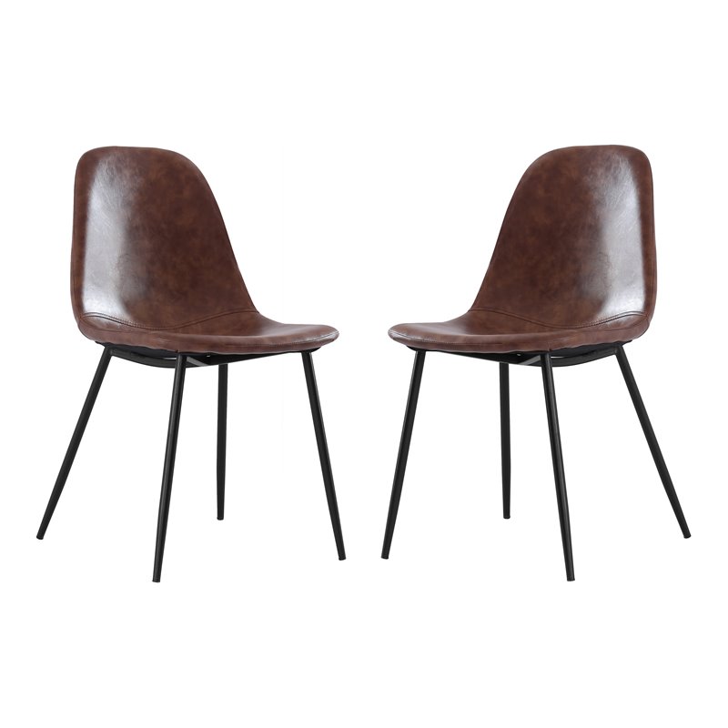Pemberly Row Contemporary Faux Leather Dining Chairs in Brown (Set of 4)