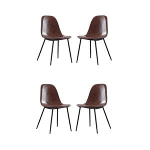 Pemberly Row Contemporary Faux Leather Dining Chairs in Brown (Set of 4)