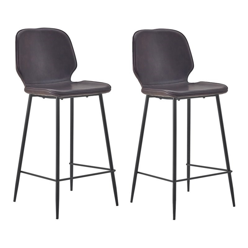 Pemberly Row Contemporary Faux Leather Counter Stools in Brown (Set of 4)