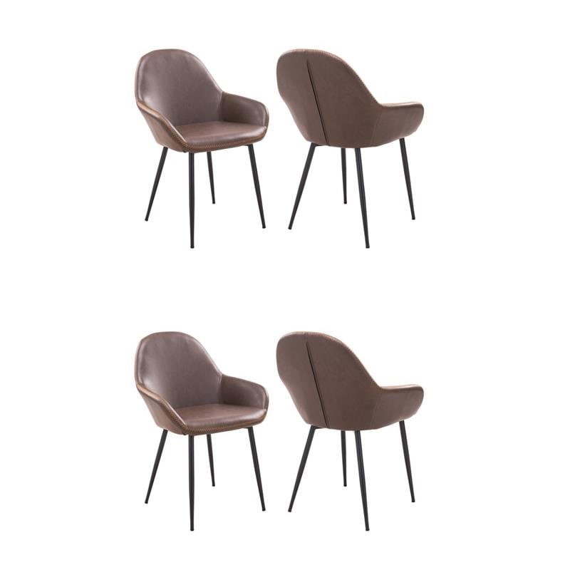 Pemberly Row Contemporary Faux Leather Arm Chairs in Brown (Set of 4)