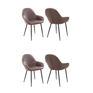 Pemberly Row Contemporary Faux Leather Arm Chairs in Brown (Set of 4)