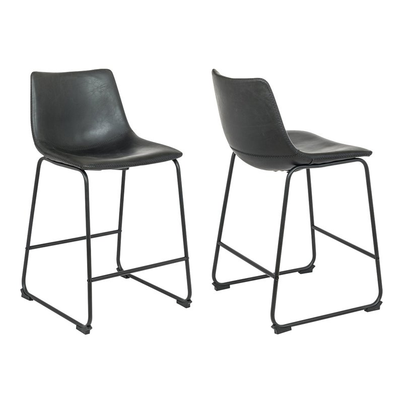 Pemberly Row Contemporary Faux Leather Counter Stools in Black (Set of 4)