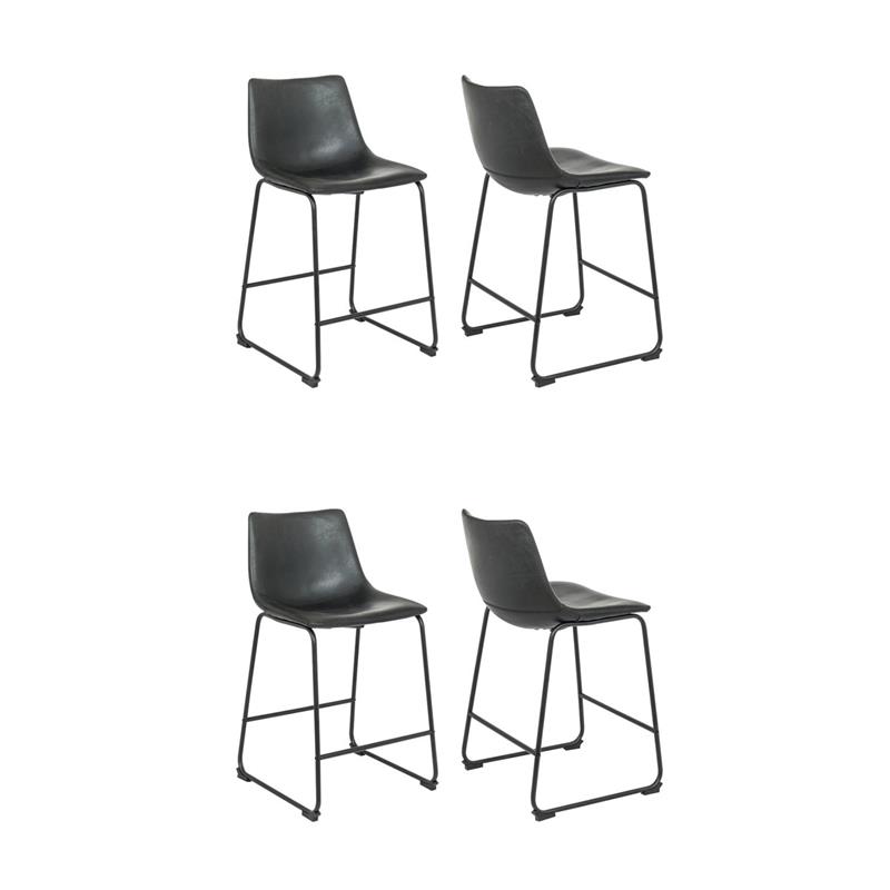 Pemberly Row Contemporary Faux Leather Counter Stools in Black (Set of 4)