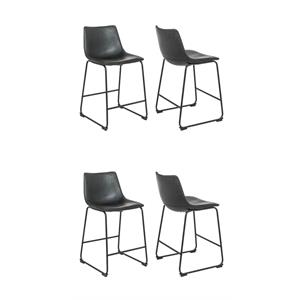 Pemberly Row Contemporary Faux Leather Counter Stools in Black (Set of 4)