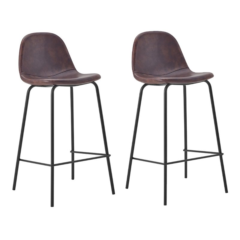 Pemberly Row Contemporary Faux Leather Counter Stools in Brown (Set of 4)