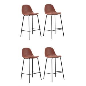 Pemberly Row Contemporary Faux Leather Counter Stools in Tan (Set of 4)