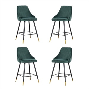Pemberly Row Contemporary Velvet Bar Stool in Green (Set of 4)