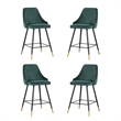 Pemberly Row Contemporary Velvet Bar Stool in Green (Set of 4)