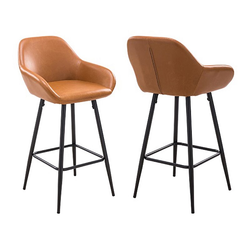 Pemberly Row Contemporary Faux Leather Counter Stools in Tan (Set of 4)