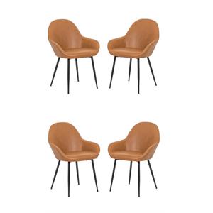Pemberly Row Contemporary Faux Leather Arm Chairs in Tan (Set of 4)