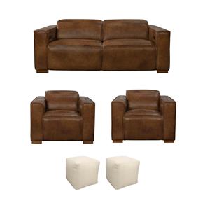 Pemberly Row Set of 5 - 2 Reclining Lounge Chairs and Sofa and 2 Handwoven Poufs