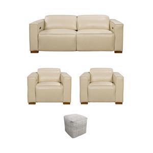 Pemberly Row Set of 4 - 2 Reclining Lounge Chairs and Sofa and Handwoven Pouf
