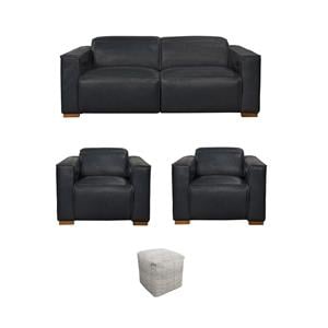 Pemberly Row Set of 4 - 2 Reclining Lounge Chairs and Sofa and Handwoven Pouf