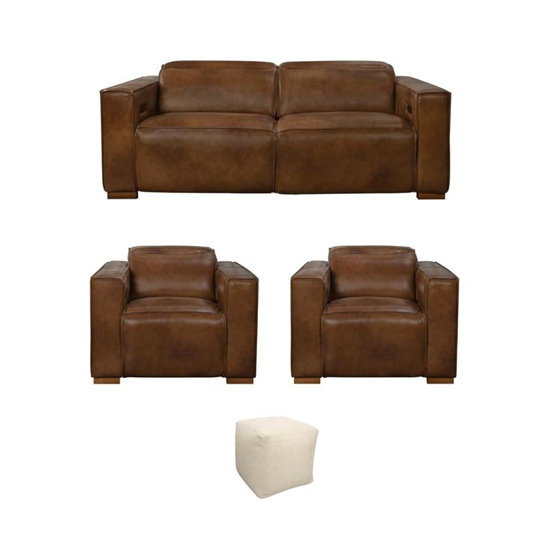 Pemberly Row Set of 4 - 2 Reclining Lounge Chairs and Sofa and Handwoven Pouf