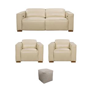Pemberly Row Set of 4 - 2 Reclining Lounge Chairs and Sofa and Handwoven Pouf