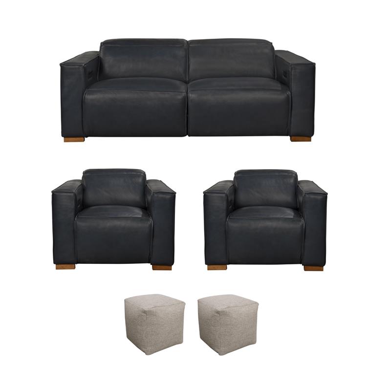 Pemberly Row Set of 5 - 2 Reclining Lounge Chairs and Sofa and 2 Handwoven Poufs