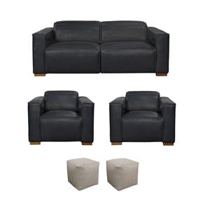 Pemberly Row Set of 5 - 2 Reclining Lounge Chairs and Sofa and 2 Handwoven Poufs