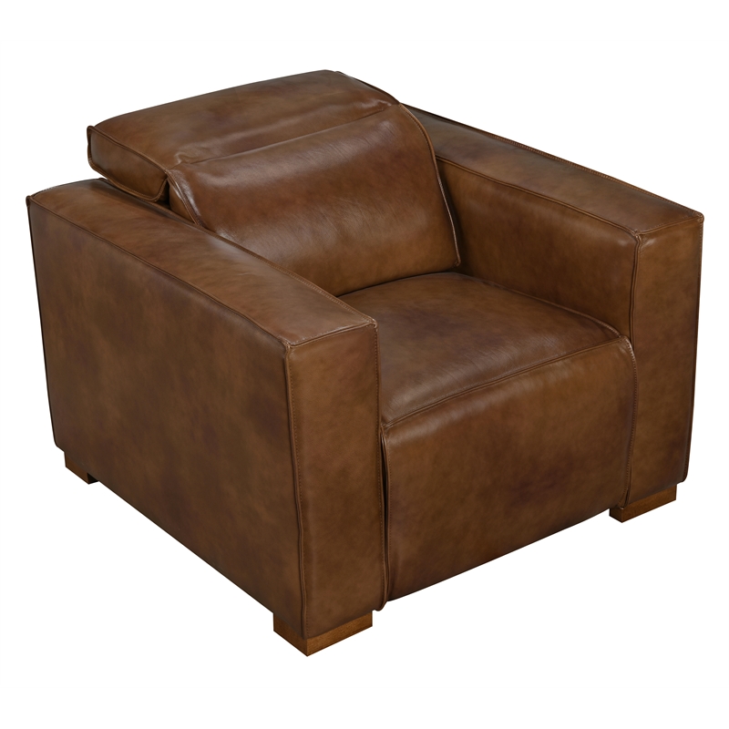 Pemberly Row Set of 3 - Leather 2 Reclining Lounge Chairs and Sofa in Tan