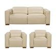 Pemberly Row Set of 3 - Leather 2 Reclining Lounge Chairs and Sofa in Beige