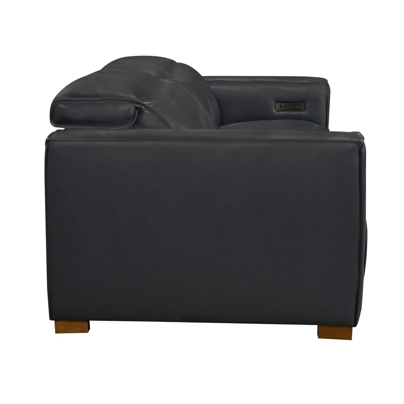 Pemberly Row Set of 3 - Leather 2 Reclining Lounge Chairs and Sofa in Blue
