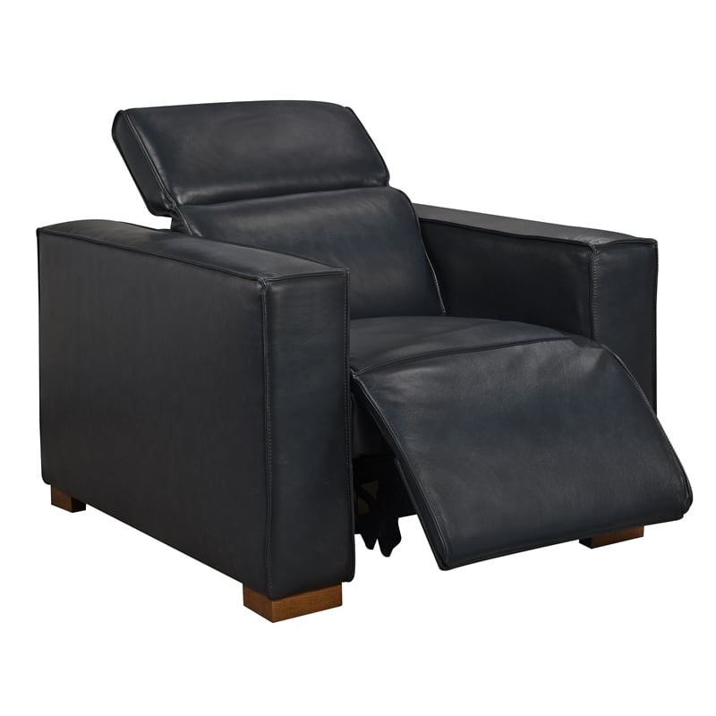 Pemberly Row Set of 3 - Leather 2 Reclining Lounge Chairs and Sofa in Blue