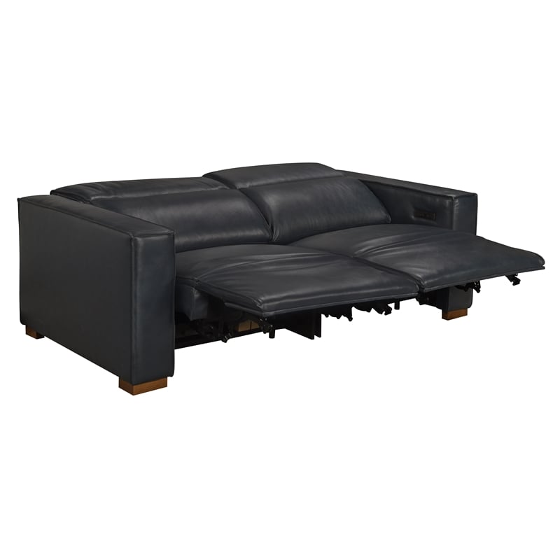 Pemberly Row Set of 3 - Leather 2 Reclining Lounge Chairs and Sofa in Blue