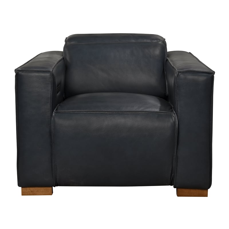 Pemberly Row Set of 3 - Leather 2 Reclining Lounge Chairs and Sofa in Blue