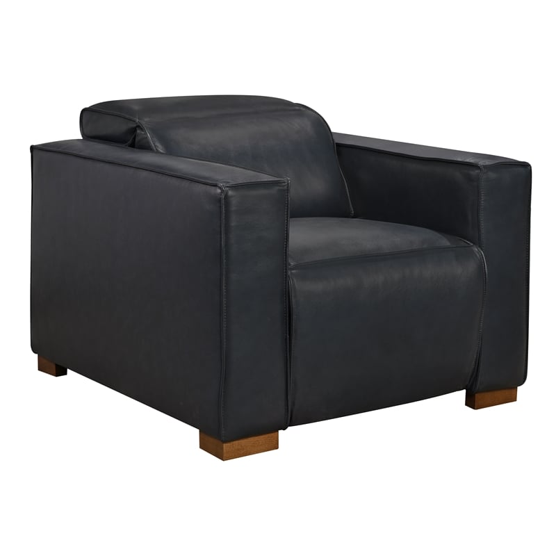 Pemberly Row Set of 3 - Leather 2 Reclining Lounge Chairs and Sofa in Blue