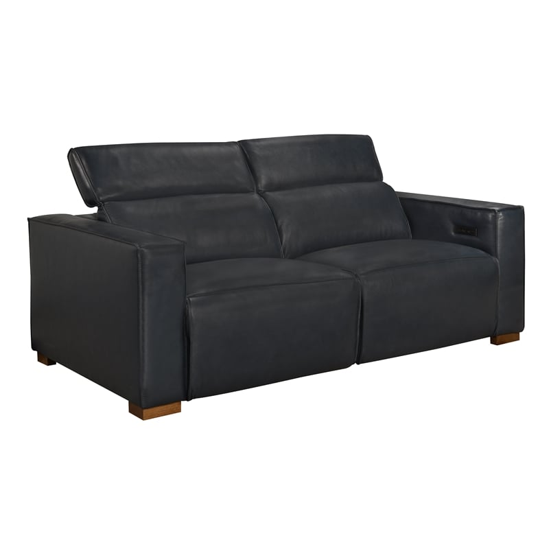 Pemberly Row Set of 3 - Leather 2 Reclining Lounge Chairs and Sofa in Blue