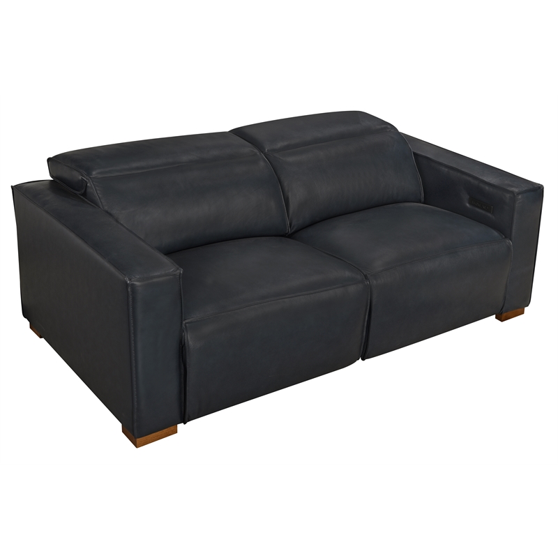 Pemberly Row Set of 3 - Leather 2 Reclining Lounge Chairs and Sofa in Blue
