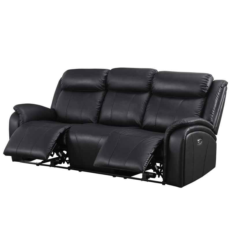 Pemberly Row Set of 3 Sofa Sets - 2 Recliner Arm Chairs and Couch in Black