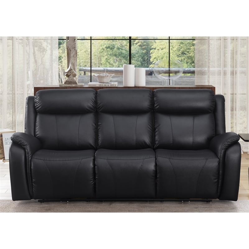 Pemberly Row Set of 3 Sofa Sets - 2 Recliner Arm Chairs and Couch in Black